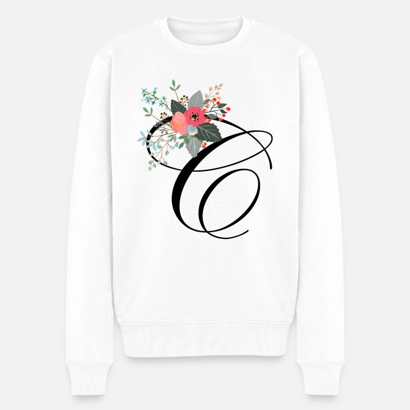 Lettre c fleuris - Pull Premium bio Homme - blanc