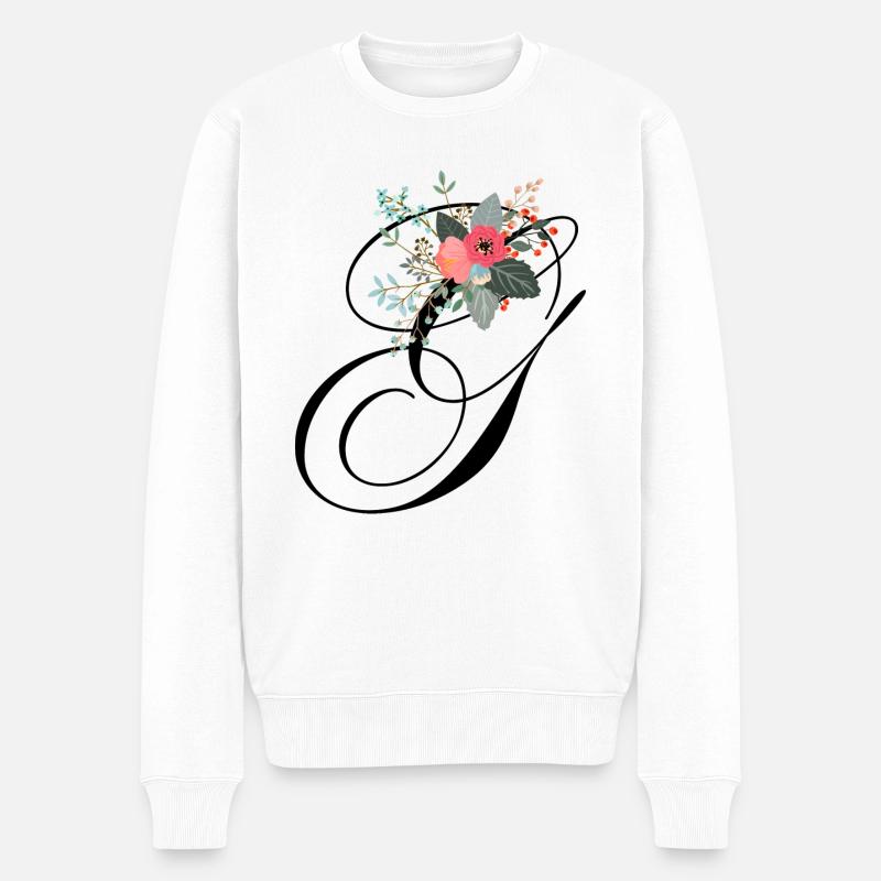 Lettre g fleuris - Pull Premium bio Homme - blanc