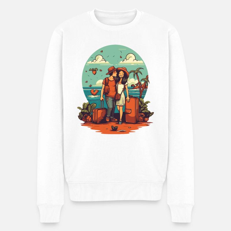 Reisen mit Liebe - Männer Premium Bio Pullover - Weiß