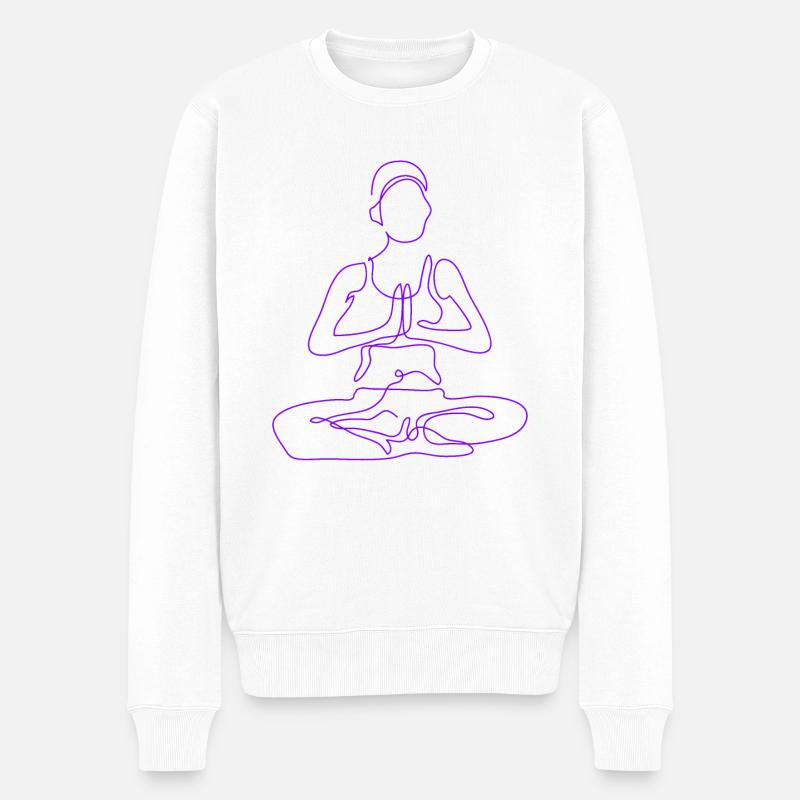 1 Yoga Padmasana oder Lotusblüte | 7. Violette Flamme - Männer Premium Bio Pullover - Weiß