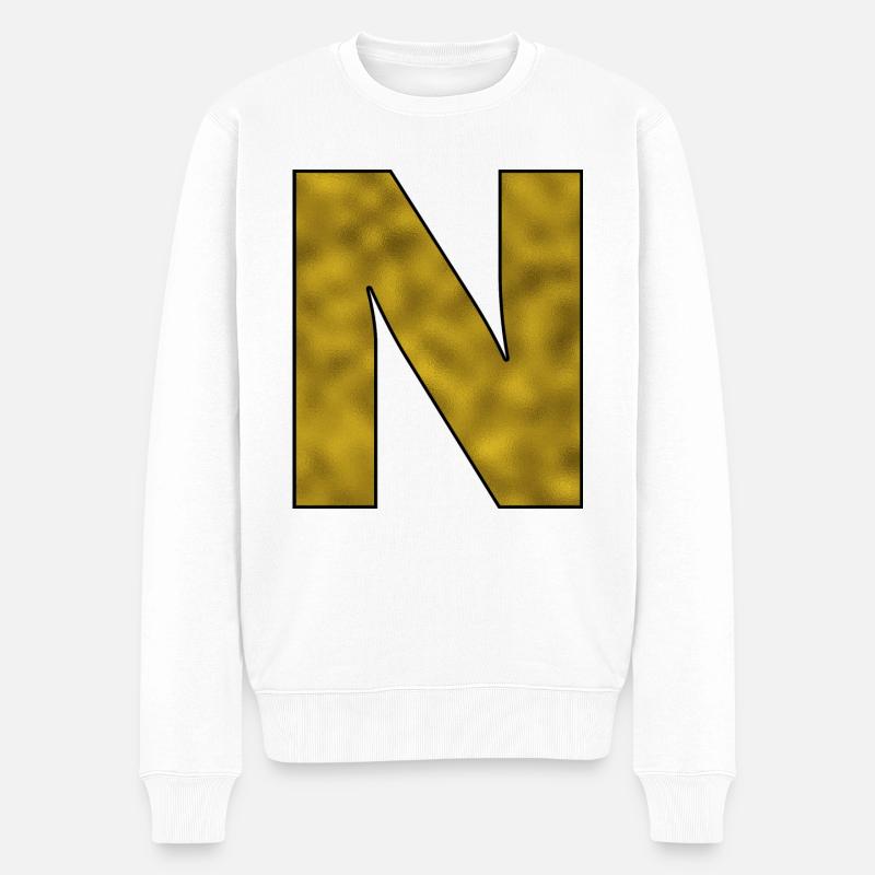 Buchstabe N Gold - Männer Premium Bio Pullover - Weiß