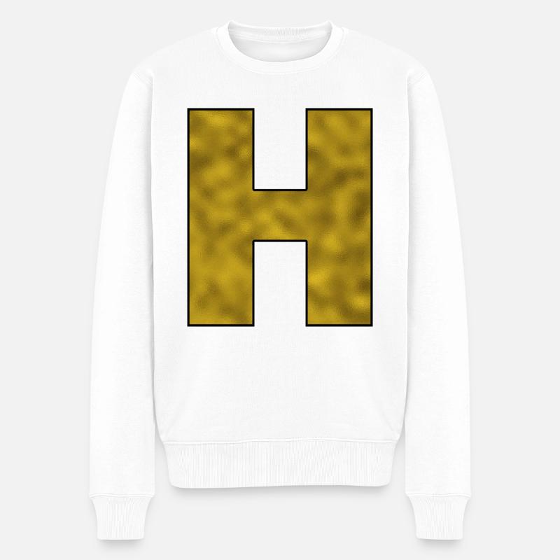 Buchstabe H Gold - Männer Premium Bio Pullover - Weiß