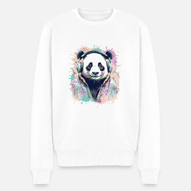 Panda, Kopfhörer,panda mit kopfhörer, illustration - Männer Premium Bio Pullover - Weiß