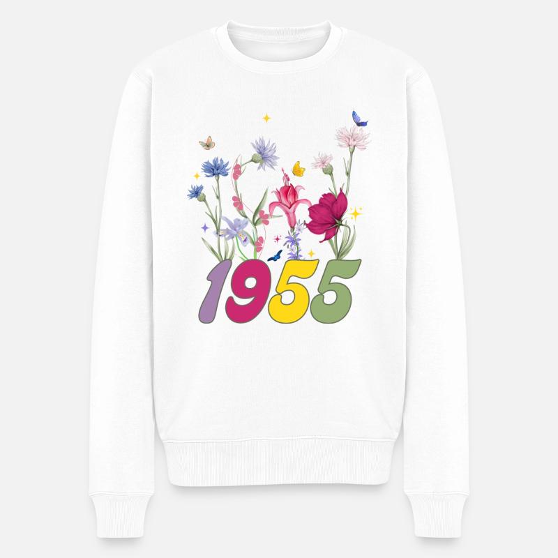 Geburtsjahr 1955 Wildblumen - Männer Premium Bio Pullover - Weiß