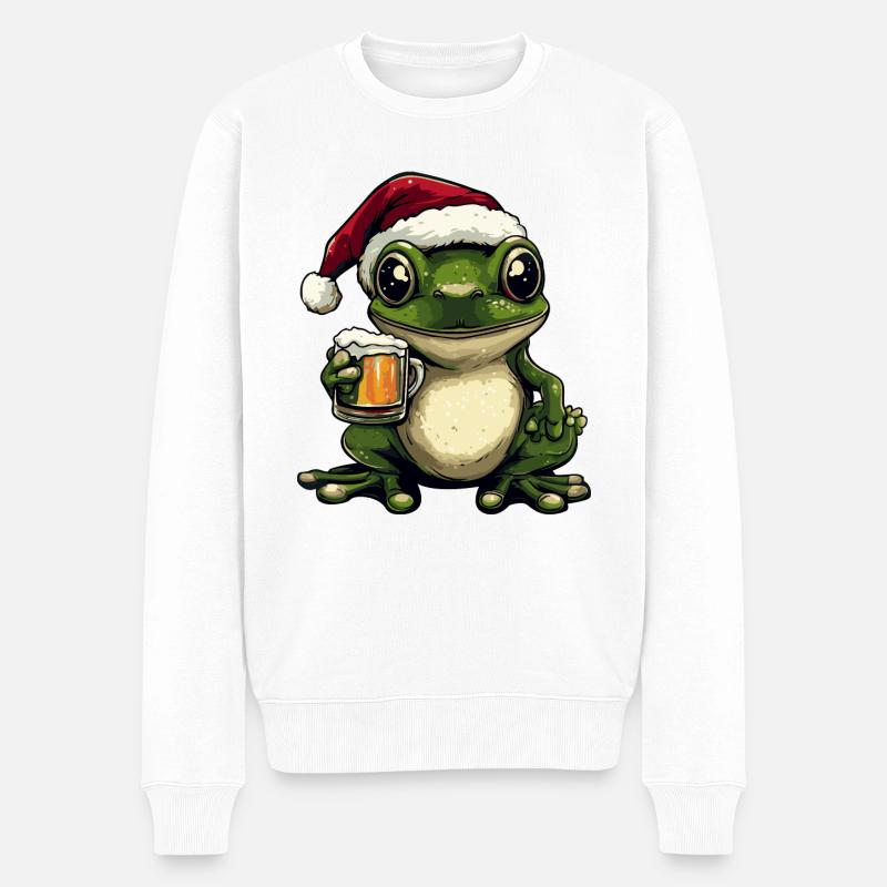 Frosch Weihnachten Bier - Männer Premium Bio Pullover - Weiß