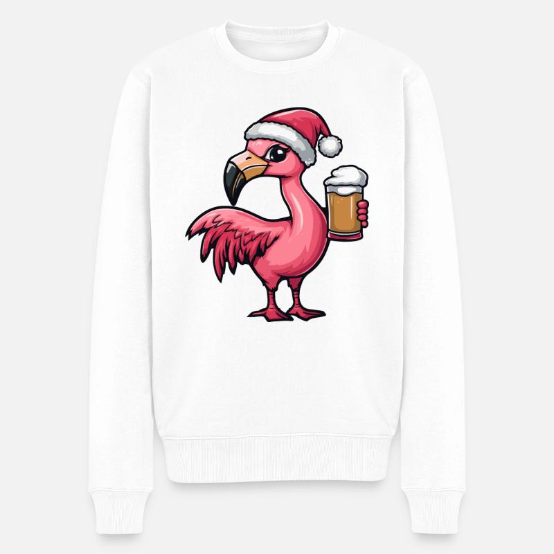 Flamingo Weihnachten Bier - Männer Premium Bio Pullover - Weiß