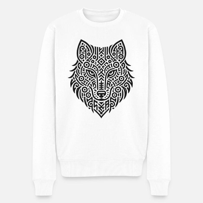 Wolf - Männer Premium Bio Pullover - Weiß