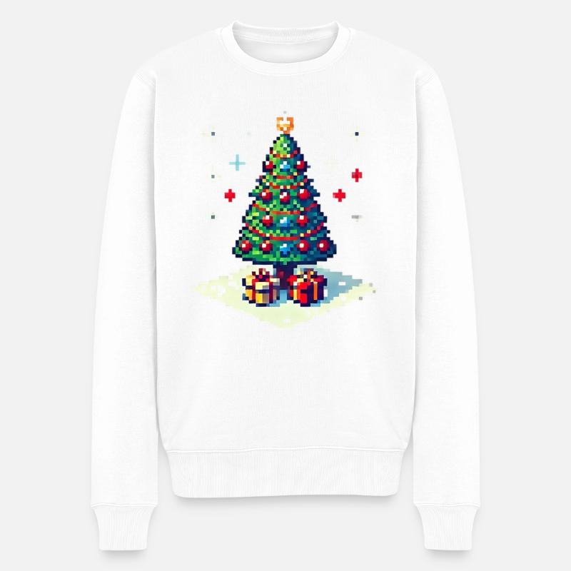 8 Bit Weihnachtsbaum - Männer Premium Bio Pullover - Weiß