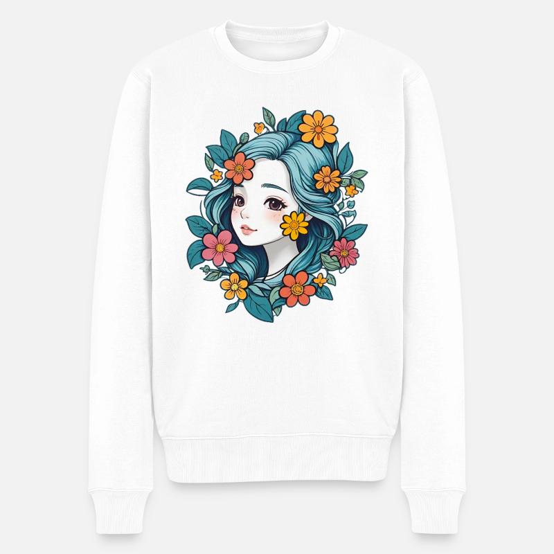 Blumenfee - Männer Premium Bio Pullover - Weiß
