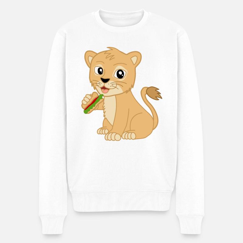 Mignon bébé lion avec sandwich - Pull Premium bio Homme - blanc