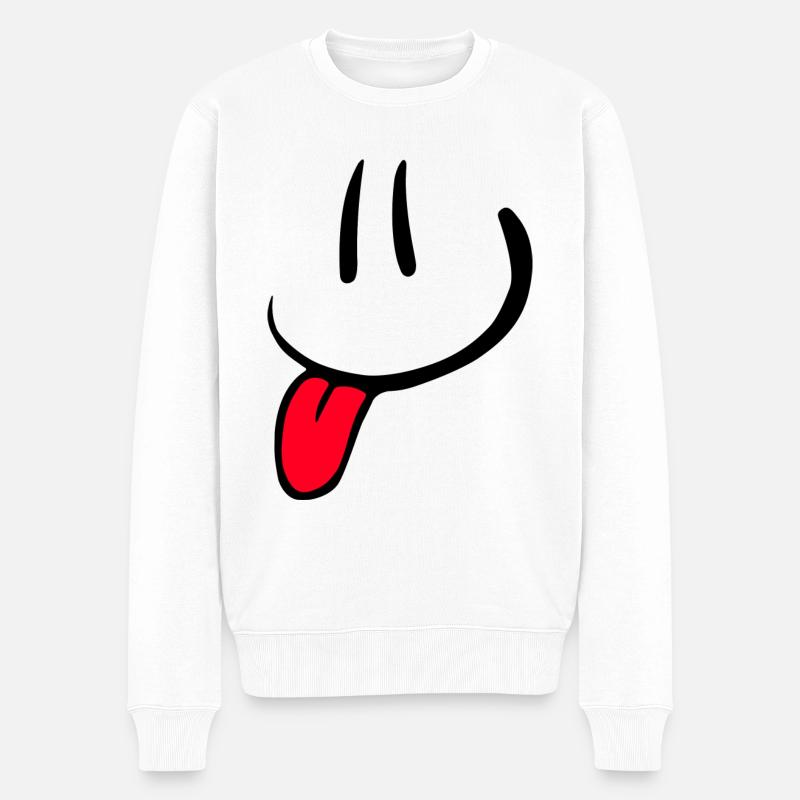 Comic Gesicht Lustig Fun Smile - Männer Premium Bio Pullover - Weiß