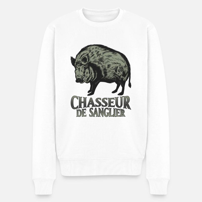 Chasseur de sanglier - cadeau - Pull Premium bio Homme - blanc