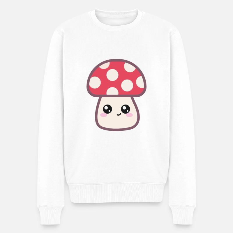 Pilz Niedlich Kawaii Zeichnung - Männer Premium Bio Pullover - Weiß
