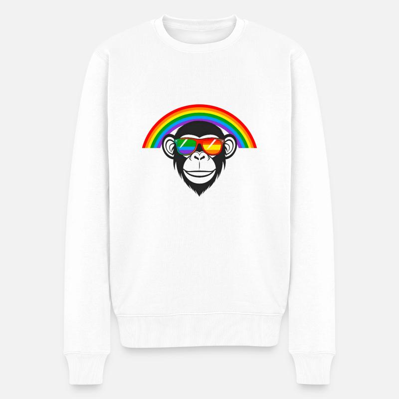 Affe, LGTB,Regenbogen,Sonnenbrille,bunt - Männer Premium Bio Pullover - Weiß