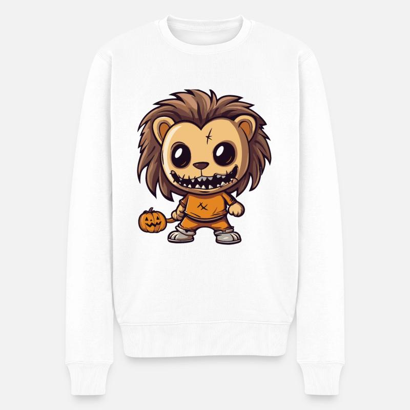 Löwe Halloween Comic Lustig - Männer Premium Bio Pullover - Weiß