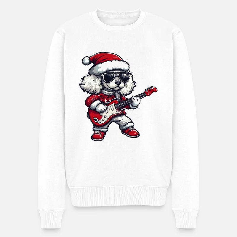 Caniche chien Noël Guitare Rocker - Pull Premium bio Homme - blanc