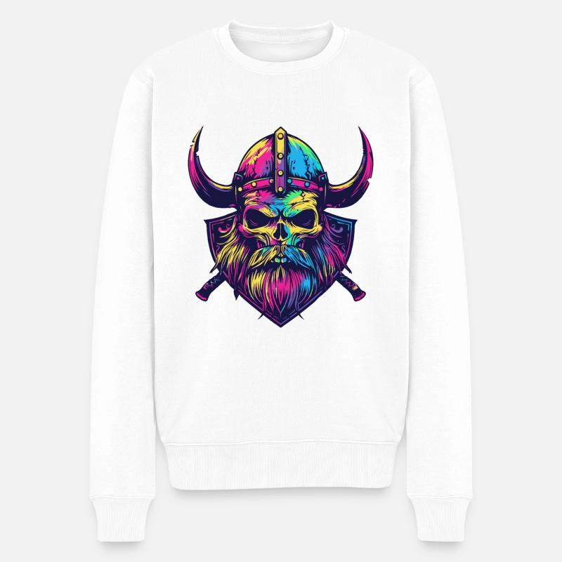 Wikinger Totenkopf - Männer Premium Bio Pullover - Weiß