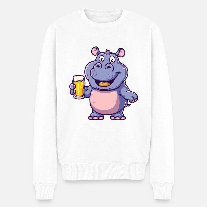 Hippopotame bière bande dessinée - Pull Premium bio Homme - blanc
