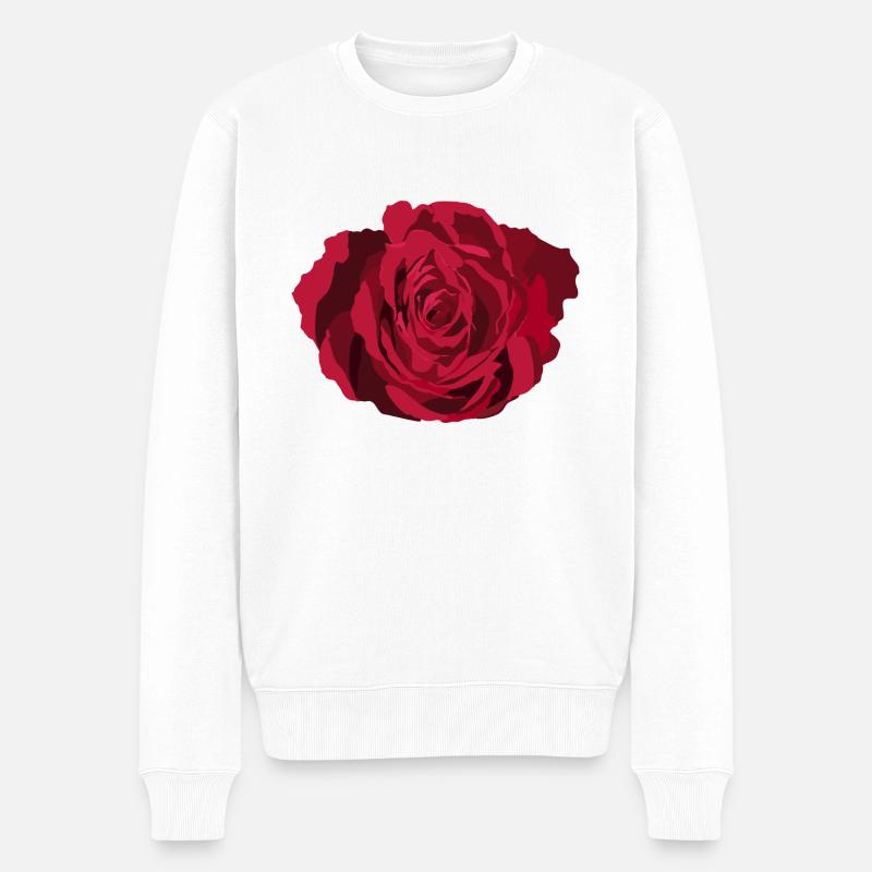 Rote Rose - Männer Premium Bio Pullover - Weiß
