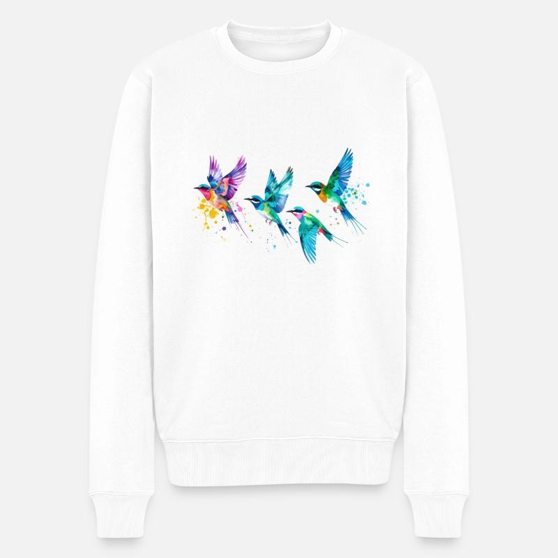 oiseaux, oiseaux colorés, vol, illustration, oiseau - Pull Premium bio Homme - blanc