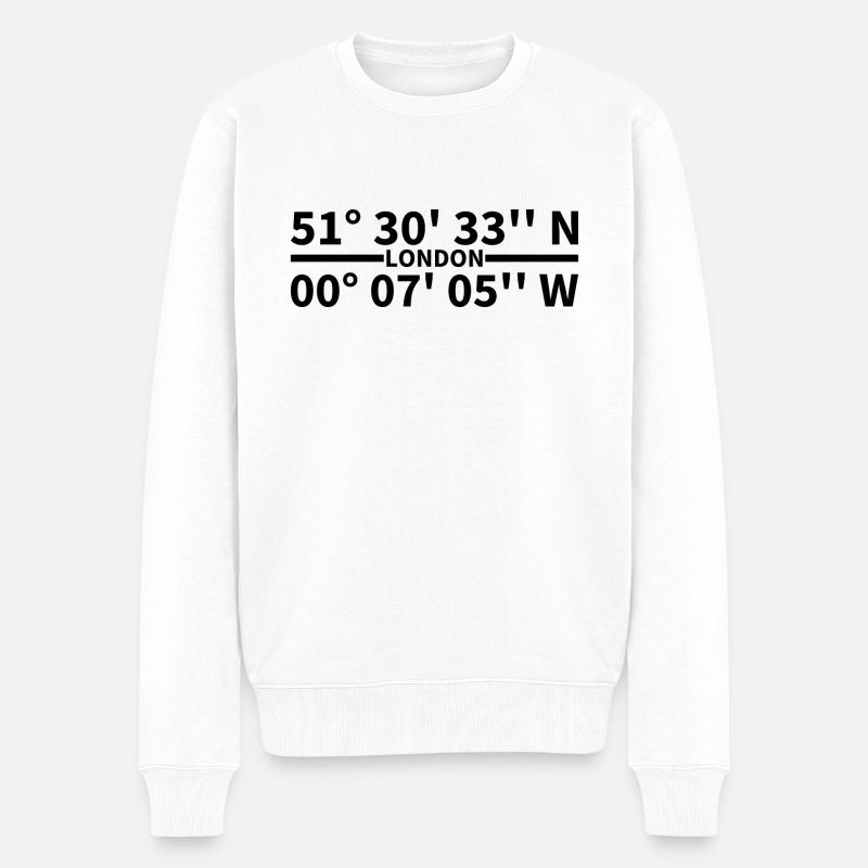 London Koordinaten - Männer Premium Bio Pullover - Weiß