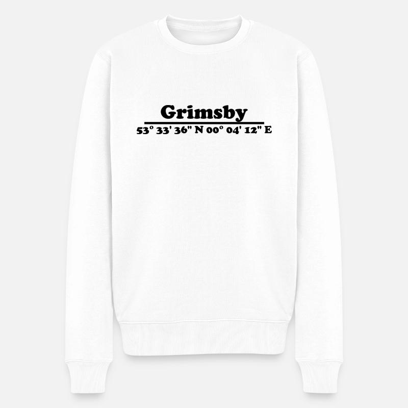 Grimsby Koordinaten - Männer Premium Bio Pullover - Weiß