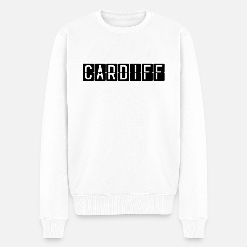 Cardiff Flughafentafel - Männer Premium Bio Pullover - Weiß