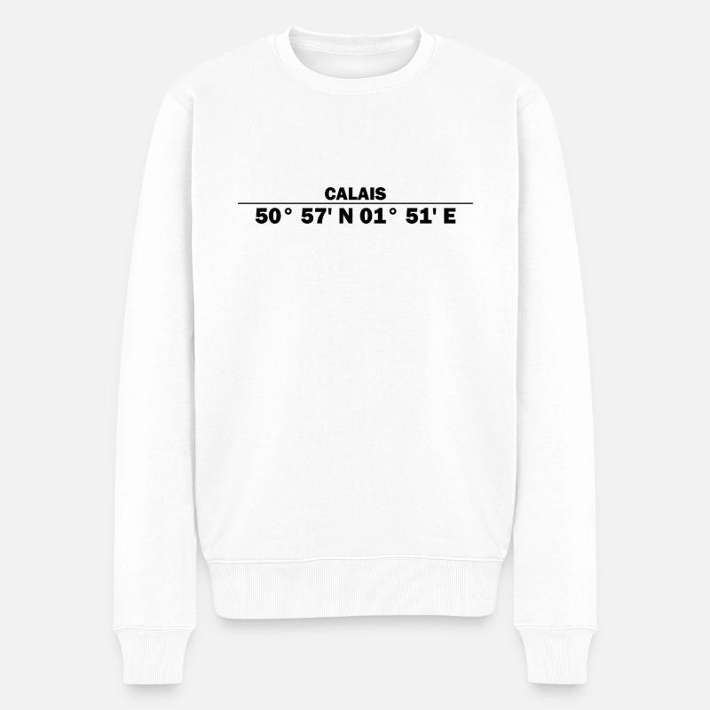 Calais Koordinaten - Männer Premium Bio Pullover - Weiß