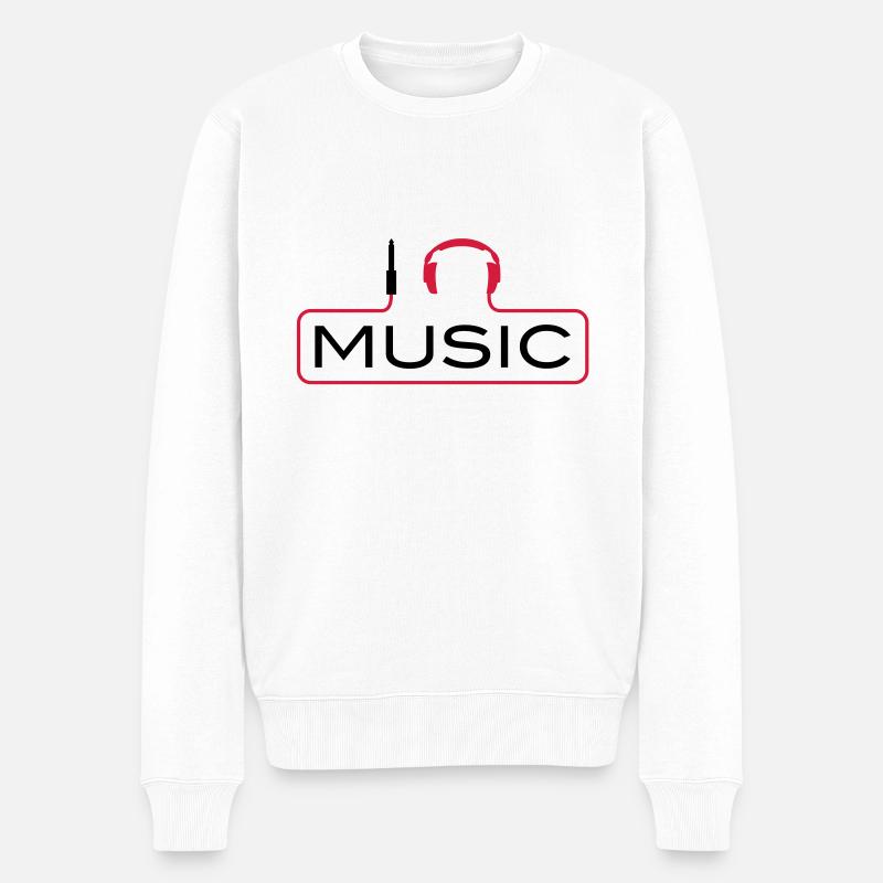 I love Techno Klinke Kopfhörer DJ music sound - Männer Premium Bio Pullover - Weiß