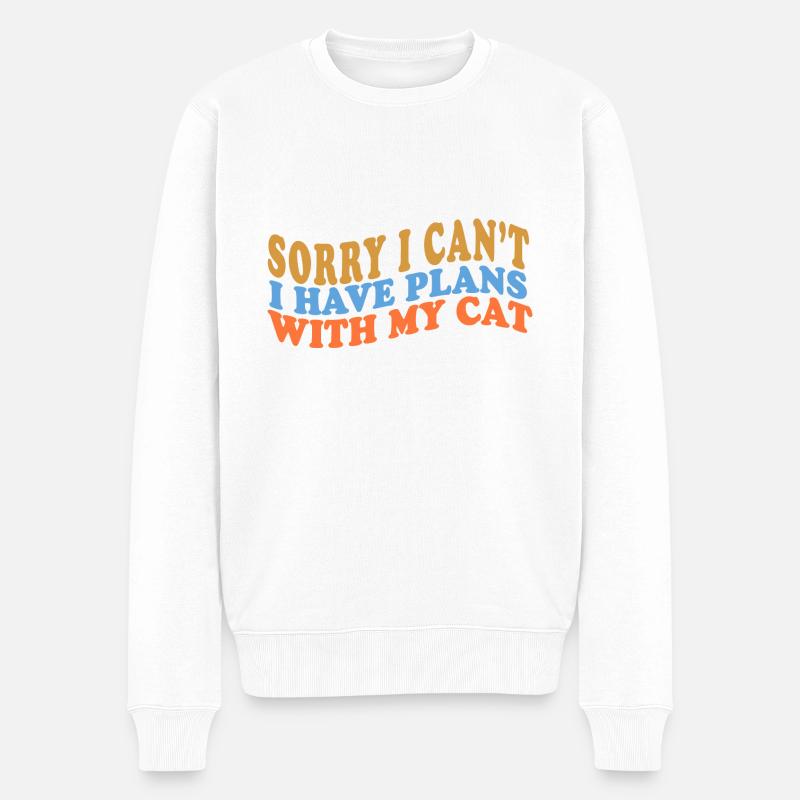 I Have Plans With My Cat - Katze Lustig Spruch - Männer Premium Bio Pullover - Weiß