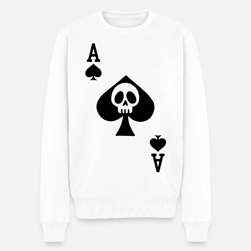 Schädel und Pik-Ass - Männer Premium Bio Pullover - Weiß