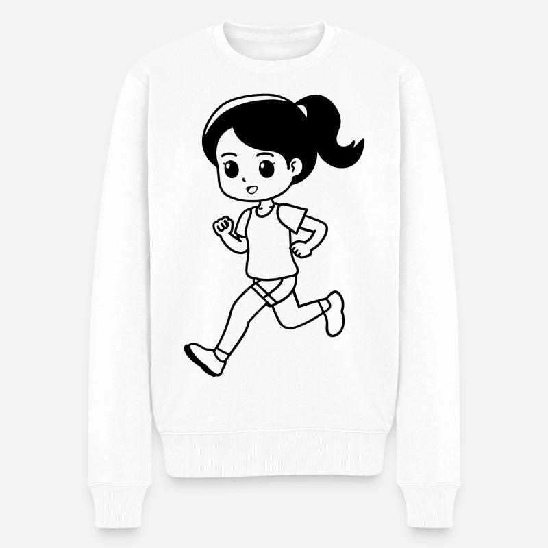Läufer Mädchen Cartoon-Stil - Männer Premium Bio Pullover - Weiß