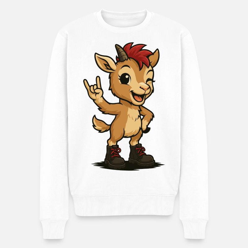 Punk Rock Zicklein - Männer Premium Bio Pullover - Weiß