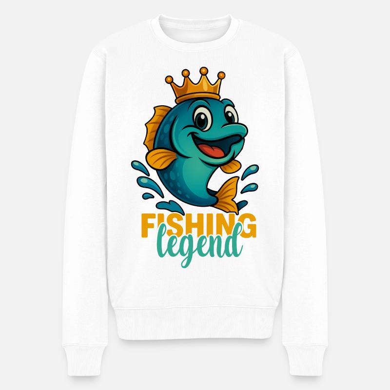 Fishing Legend Cartoon Fisch mit Krone - Männer Premium Bio Pullover - Weiß