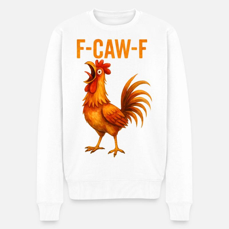 Lustiger Hahn F-CAW-F Design - Männer Premium Bio Pullover - Weiß