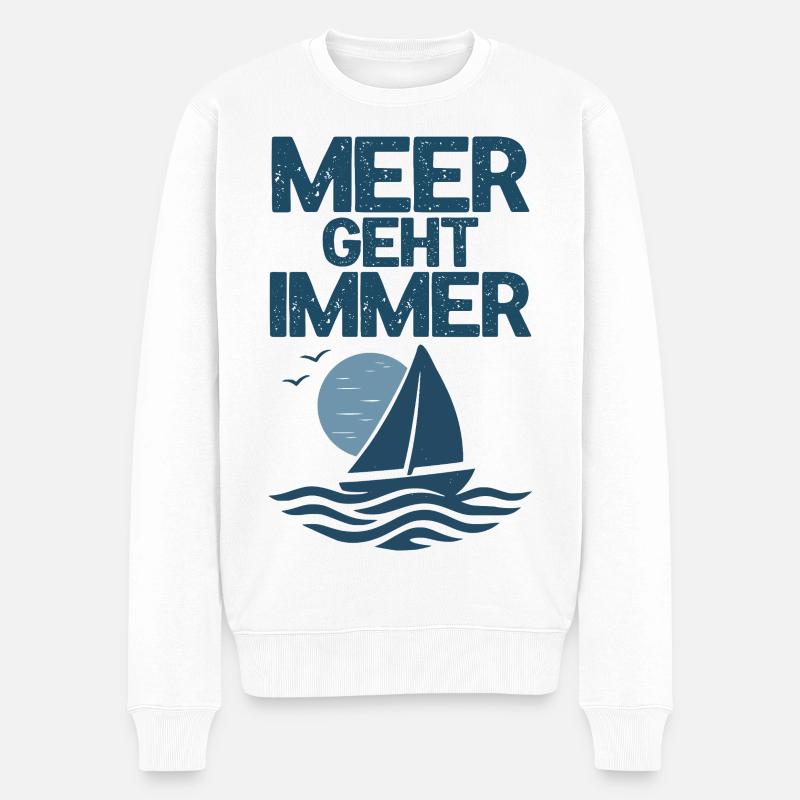 Meer geht immer Segelmotiv - Männer Premium Bio Pullover - Weiß