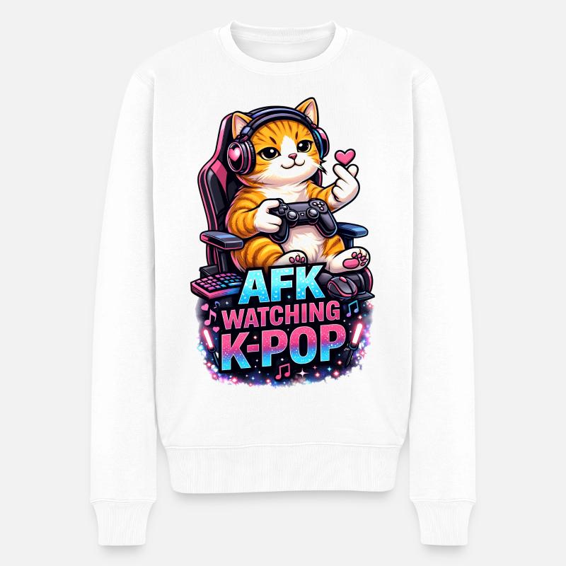 AFK Watching K Pop - Männer Premium Bio Pullover - Weiß