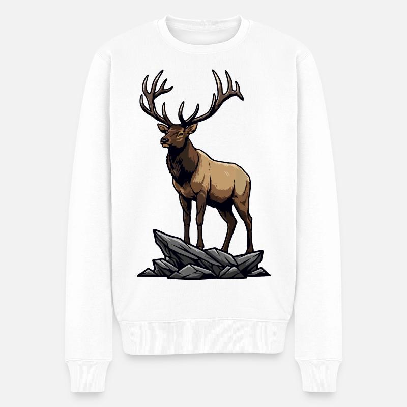 Majestätischer Elch-Elch-Wildnisfelsen - Männer Premium Bio Pullover - Weiß
