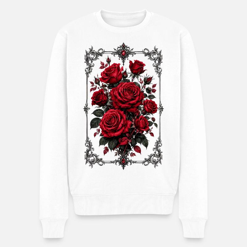 Roses, Roses rouges, Roses et Fleurs - Pull Premium bio Homme - blanc
