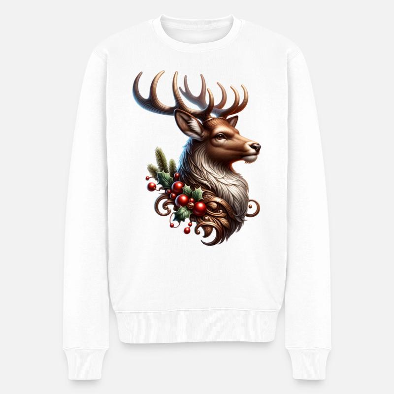 Weihnachts Hirschgeweih Hirschkopf - Männer Premium Bio Pullover - Weiß