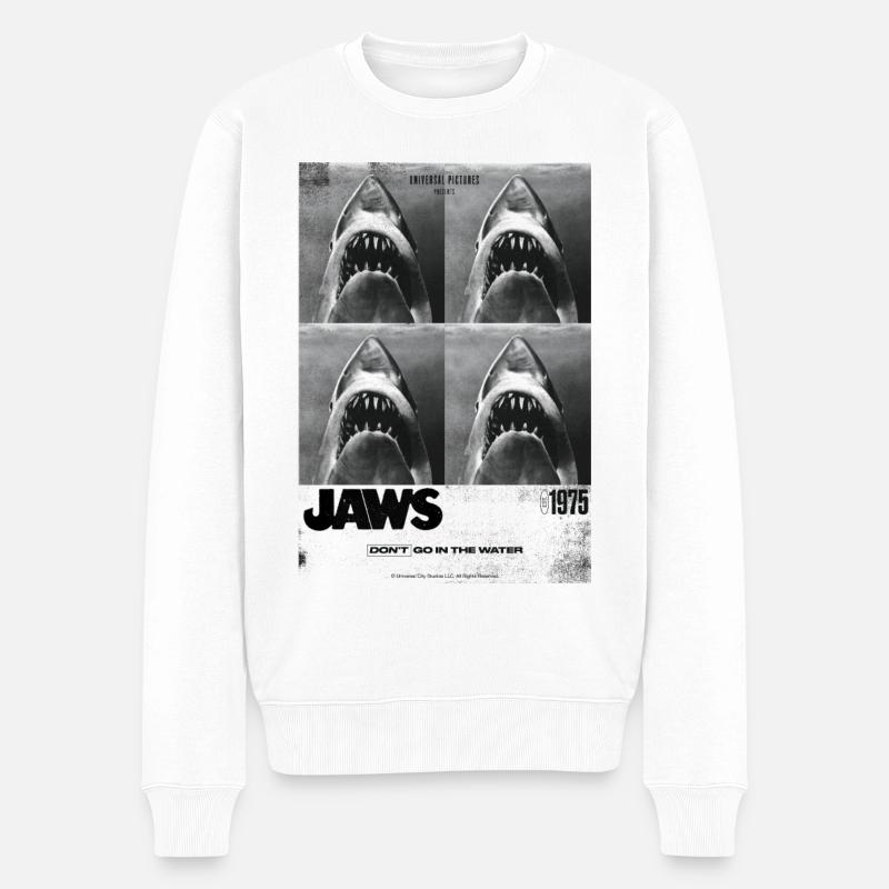 Der Weiße Hai Jaws Geh Nicht Ins Wasser - Männer Premium Bio Pullover - Weiß