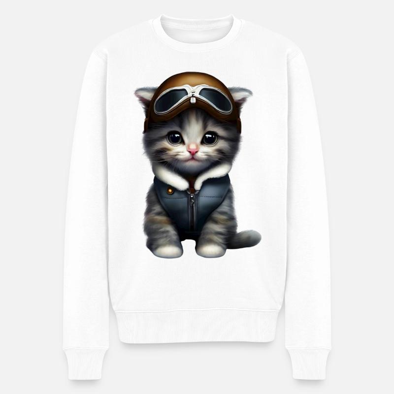 Aviateur Cat Pilot Cat - Pull Premium bio Homme - blanc