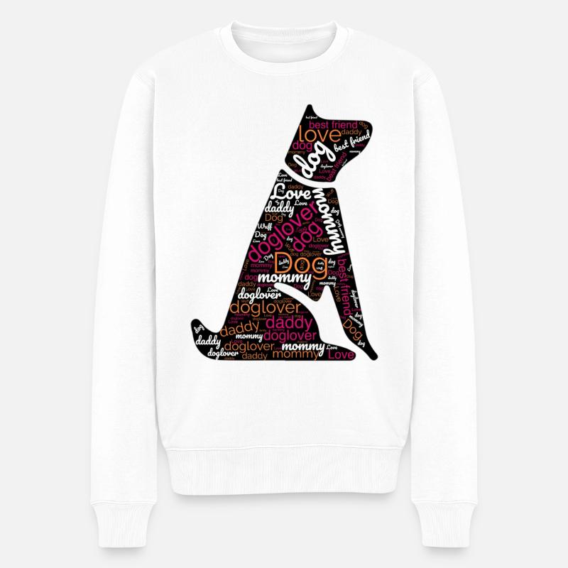 Dog Mum - Dog Love - Word Cloud SILHOUETTE - Gift - Männer Premium Bio Pullover - Weiß