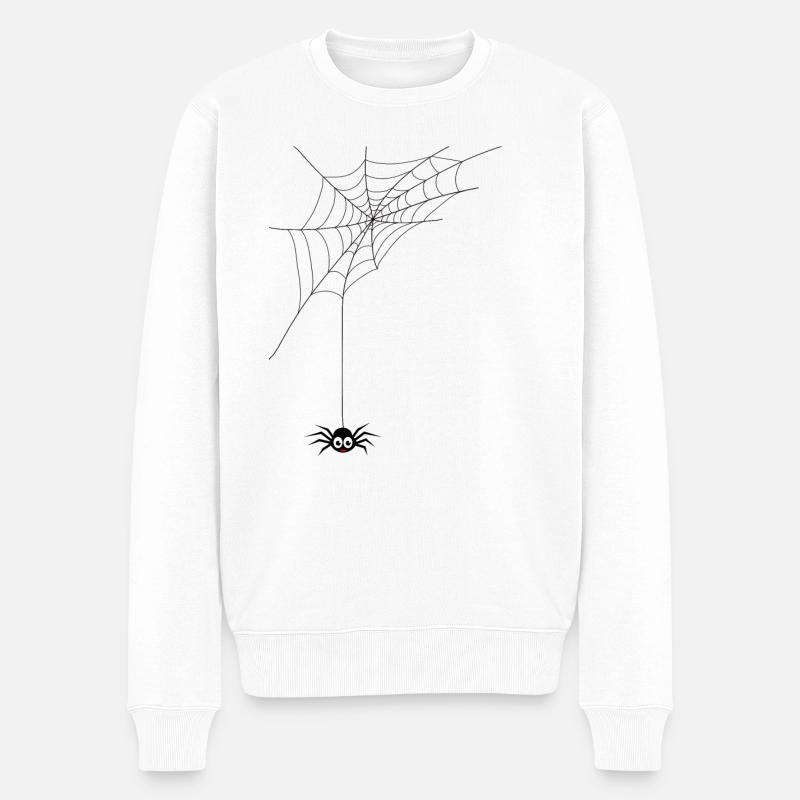 Fröhliche Spinne guckt aus ihrem Netz - Männer Premium Bio Pullover - Weiß