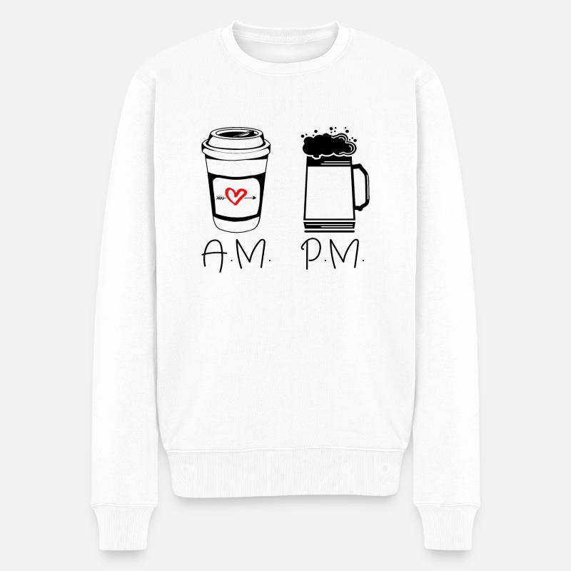 A.M. Coffee and P.M. Beer - Männer Premium Bio Pullover - Weiß