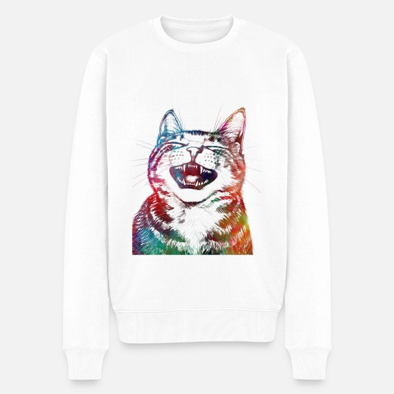 Lustige Katze 1 - Männer Premium Bio Pullover - Weiß