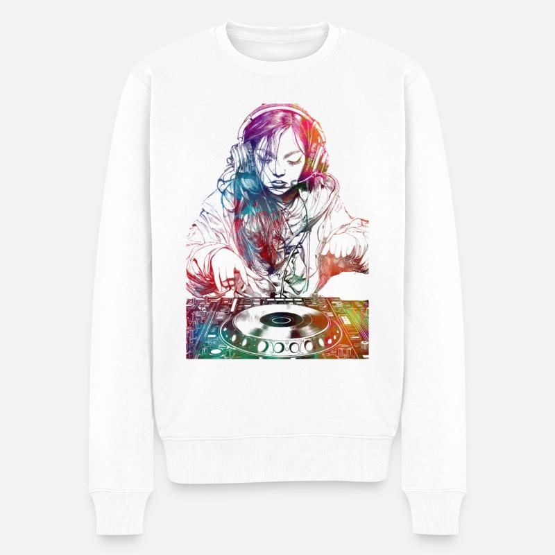 DJ Mädchen Musikkonsole - Männer Premium Bio Pullover - Weiß