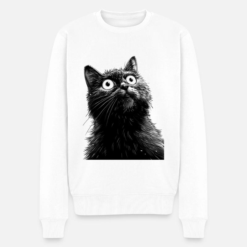 Schwarze Katze Henry - Männer Premium Bio Pullover - Weiß