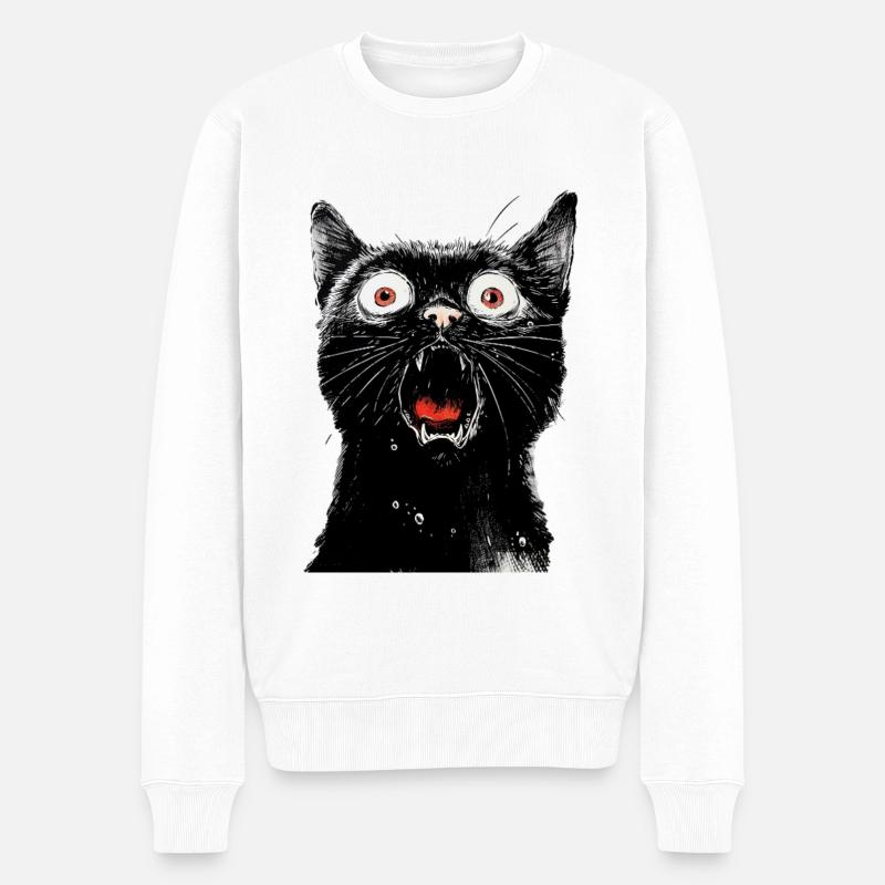 Schwarze Katze Mischa - Männer Premium Bio Pullover - Weiß