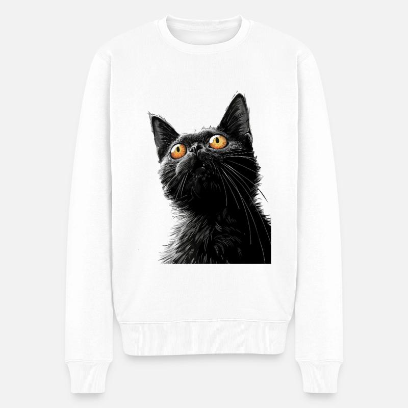 Chat noir Peter - Pull Premium bio Homme - blanc